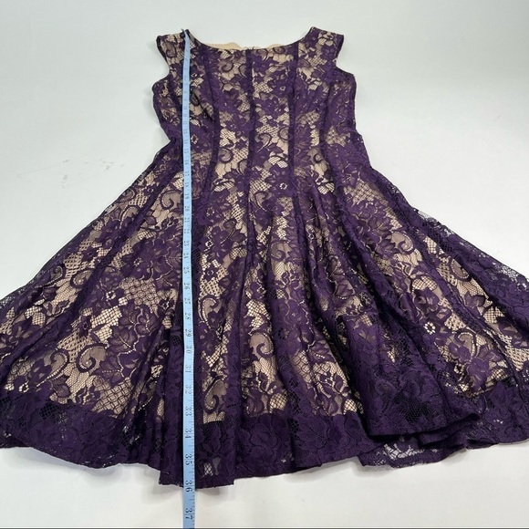 CB Plum Purple Lace Overlay Nude Lining Sleeveless Fancy Fit & Flare Short Dress - Picture 12 of 12